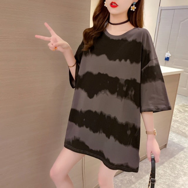 Women Striped Oversized Tshirt Fashion