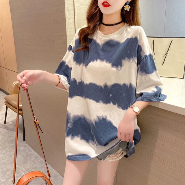 Women Striped Oversized Tshirt Fashion